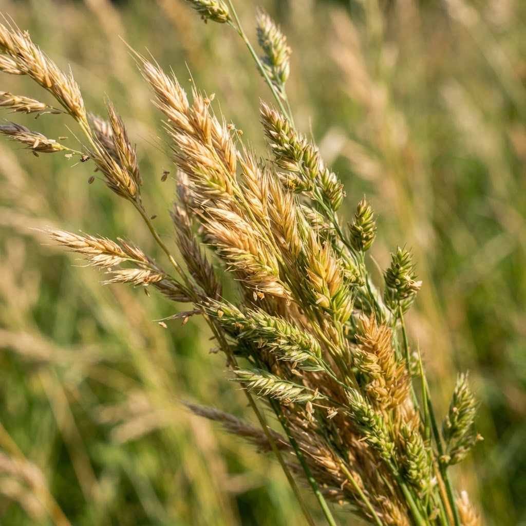 Close-up of temperate pasture grass seed heads
